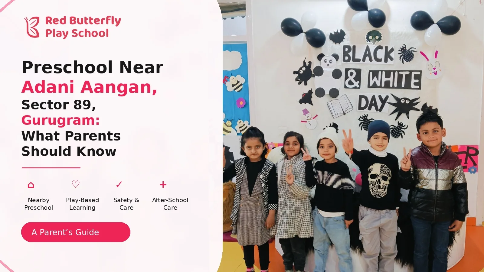 Children celebrating Black & White Day at Red Butterfly Play School & Day Care, near Adani Aangan, Sector 89, Gurugram