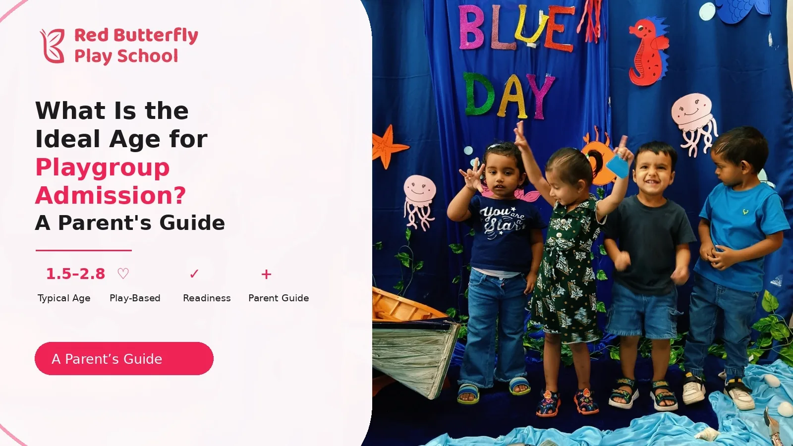 Toddlers posing for Blue Colour Day at Red Butterfly Play School & Day Care, Sector 89, Gurugram
