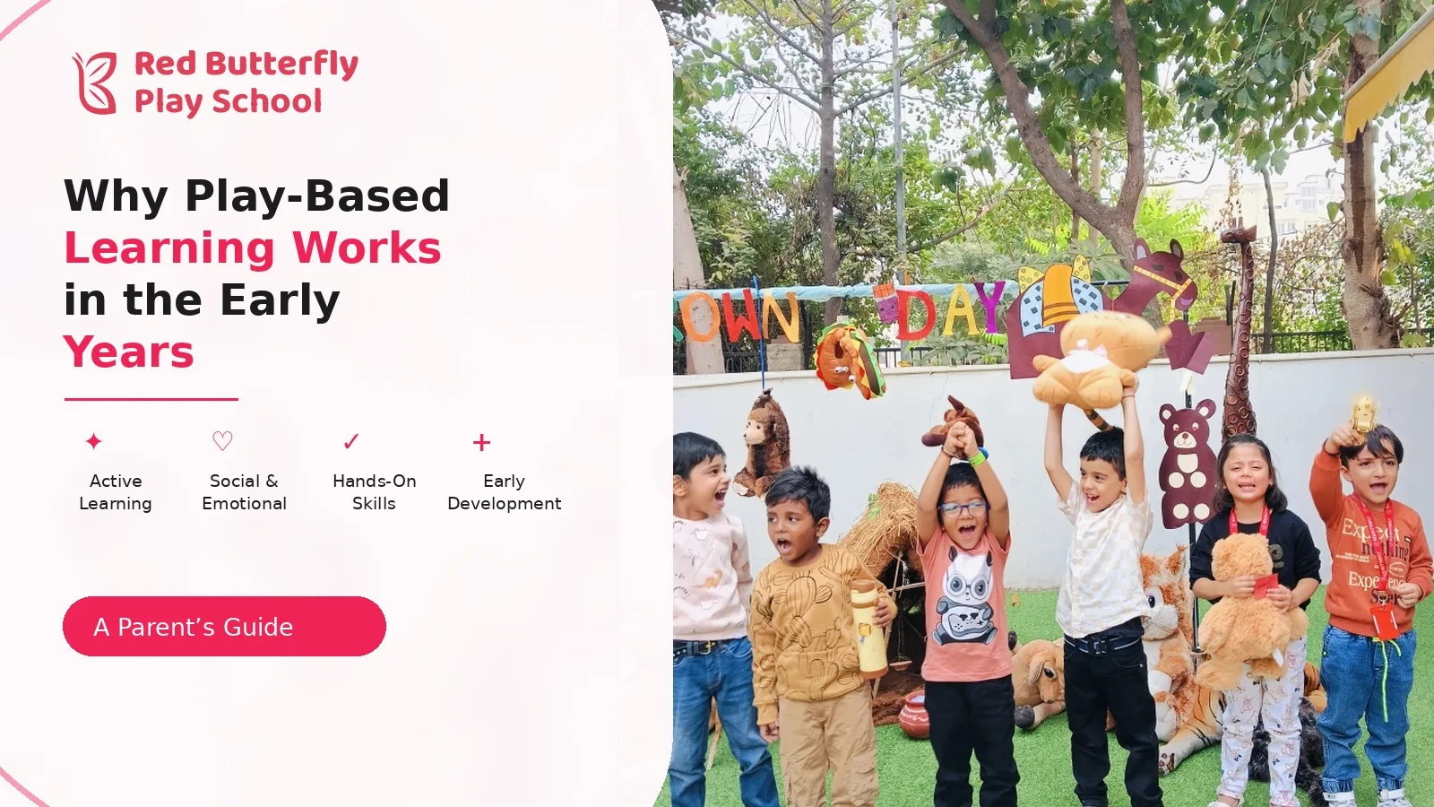 Children celebrating their school's Founders' Day outdoors at Red Butterfly Play School & Day Care, Sector 89, Gurugram