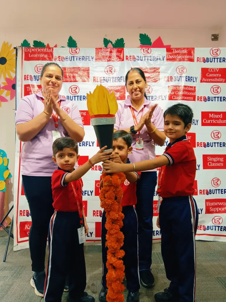 Holi celebration with kids in preschool environment